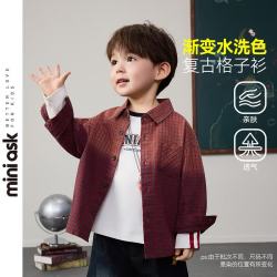 ASK junior 26秋季小童格纹撞色衬衣外套男童落肩长袖开衫 红色 130