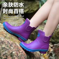 EVERCREATURES 英国紫色雨鞋女士雨靴防滑水鞋成人儿童雨鞋切尔西短筒橡胶雨鞋女 紫色低帮12EGG 35