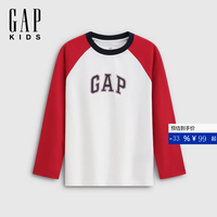 Gap 男女童早秋logo印花撞色插肩袖长袖T恤儿童装861995 红色 120 cm(6-7岁)