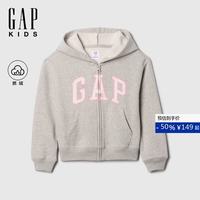 Gap 女童秋季款刺绣logo抓绒拉链连帽卫衣儿童装美版590786