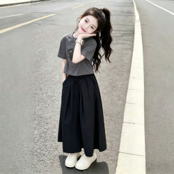 诺佳微淇 女童夏季套装2026新款洋气儿童短袖t恤夏装女孩宽松阔腿裤两件套