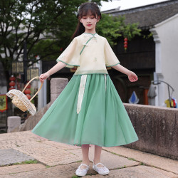 因否 女童汉服套装夏装女大童装新中式裙子儿童中国风唐装两件套 160