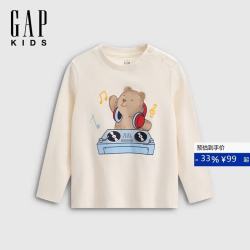 Gap 男幼童秋季款棉质卡通印花宽松长袖T恤儿童装上衣804550