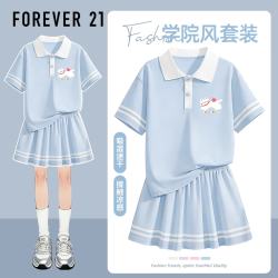 FOREVER 21 FOREVER21童装儿童夏季套装甜美可爱女孩Polo短袖上衣速干凉感女童短裙夏装