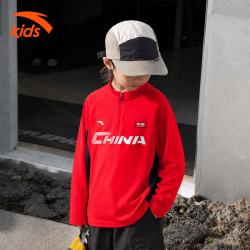 安踏 儿童速干衣长袖T恤男中大童2026秋季新款户外运动时尚拉链上衣 经典红 130 cm
