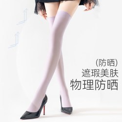 猫人 马油过膝袜女夏季薄款油亮丝袜反光大腿高筒袜半截无边油光长筒袜 白色+黑色 均码