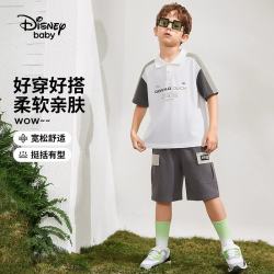 迪士尼 男童夏季短袖套装2026夏季新款时尚polo休闲套装
