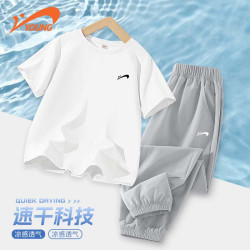 贵人鸟 童装男童速干运动套装儿童2026新款夏装女童凉感透气短袖长裤两件