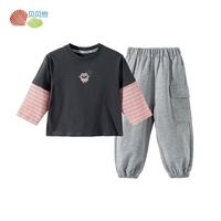 贝贝怡 春季新款男童潮流时尚儿童T恤工装裤套装 碳灰    130
