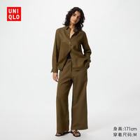 优衣库 麻混纺舒适长裤/常规款女装/休闲裤26春夏新款482246 36 褐色 L