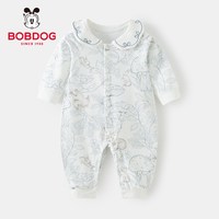 巴布豆 婴儿连身衣夏季新款花卉印花长袖爬服新生儿棉质哈衣白色连体衣