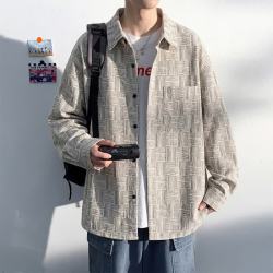 月伊纺 美式复古格子衬衫外套男宽松潮流休闲衬衣秋季长袖扎染灯芯绒外套