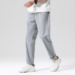 布衣传说 简约百搭休闲裤男士松紧腰抽绳耐磨亲肤锥形长裤 灰色 32