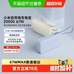 小米 自带线充电宝20000 67W可充平板耳机 iPhone安卓