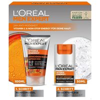 L'Oreal Paris 巴黎欧莱雅 男士护肤套装 专为男性设计 对抗疲惫肌肤 24小时抗疲劳 含维生素C 亮肤效果 Hydra Energy 深层补水 能量补充 礼盒套装 适合赠送男性朋友 多重功效 适合疲劳肌肤