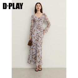 D·PLAY DPLAY 德帕拉 度假系列 女士蓝色印花连衣裙 DB6165002