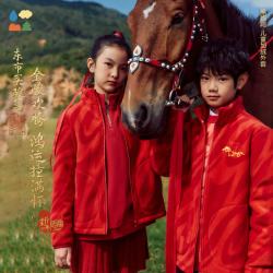 森林棠 电跑跑 保暖无静电 红金扇面 140cm 儿童立领抓绒外套