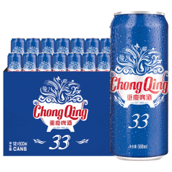 山城啤酒 重慶啤酒33系列500ml*12罐 整箱装 淡淡清香 口感清淡 食品美食 500mL 12罐 整箱装