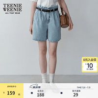 TEENIE WEENIE 小熊女装2024夏装高腰牛仔短裤宽松A字牛仔裤子 浅蓝色 160/S