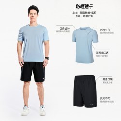 鸿星尔克 速干运动套装男款夏季男士健身冰丝跑步爸爸短袖短裤衣服