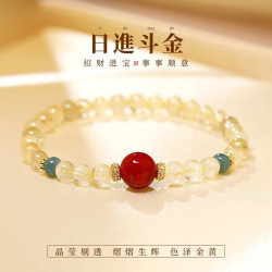 洛梵欣饰 金发晶串珠翠玉手链女气质网红时尚红玛瑙手串轻奢小众手饰品 金发晶红玛瑙手链