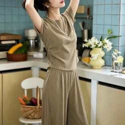 帕兰朵 春夏薄款睡衣女侧边收褶高级感简约可外穿家居服套装