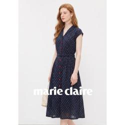 Marie Claire 简约翻领设计连衣裙夏季新款洋气休闲中长裙