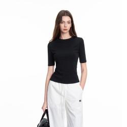DKNY 26夏季美式五分袖短袖T恤女修身显瘦中袖百搭上衣