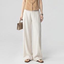 FOREVER 21 夏季单丝亚麻西装裤女高腰垂感宽松直筒透气显瘦通勤休闲长裤