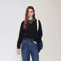 欧时力 春装 100%进口羊毛毛衣女V领