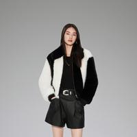 欧时力 春装 翻领软糯保暖环保皮草仿狐狸毛外套女