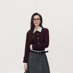 欧时力 秋冬 可机洗羊毛针织外套女