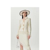 限尺码：欧时力 春装 V领小香风外套女流苏设计感气质通勤