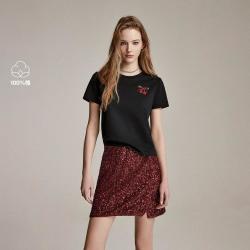 ONLY 26夏季纯棉舒适重工立体亮片短款正肩T恤女可外穿