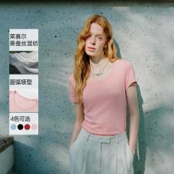 cocoon 高级精致短袖上衣女轻奢夏新含桑蚕丝修身短袖正肩T恤