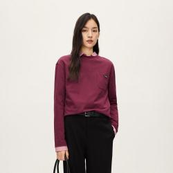 欧时力 夏装 上衣宽松休闲100%长绒棉长袖t恤女