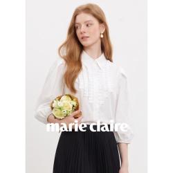 Marie Claire 经典撞色条纹设计感优雅衬衫2026春款五分袖上衣