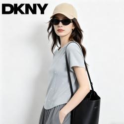 DKNY 纯色圆领T恤女夏季轻奢小众风短袖上衣
