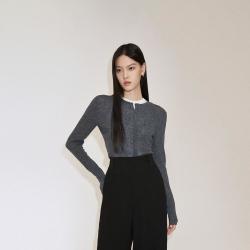 欧时力 秋装 软糯透气100%澳进口羊毛针织外套女