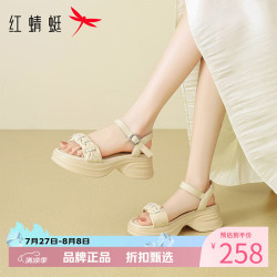红蜻蜓 女鞋法式珍珠凉鞋 夏季一字带厚底凉鞋休闲优雅百搭女士罗马凉鞋