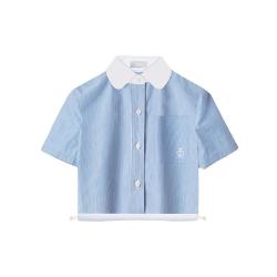TEENIE WEENIE 小熊简约衬衫夏季条纹翻领设计微泡泡袖时髦学院风衬衫上衣女