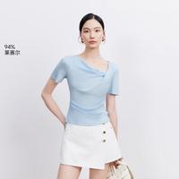 VERO MODA 26夏季新品含莱赛尔微荡领口压褶短袖百搭经典T恤女