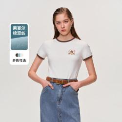 TEENIE WEENIE 小熊女装短袖T恤春夏季休闲舒适活力时髦撞色圆领上衣