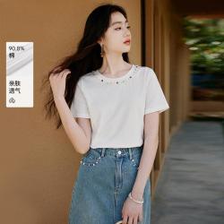 香影 女士短袖圆领T恤 波西米亚风贝壳上衣