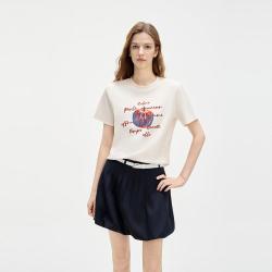 ELLE 法式苹果印花T恤2026夏季新款日常通勤风柔软精致印花短袖