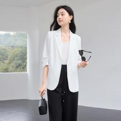香影 夏装廓形西装外套女七分袖正肩职业通勤休闲西服