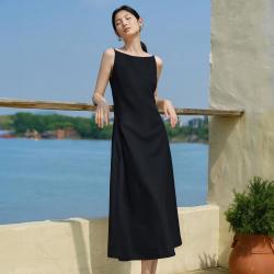 香影 海边度假风裙子夏季女气质简约约会小黑裙无袖连衣裙优雅吊带裙子