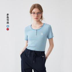 TEENIE WEENIE 小熊女装T恤夏季休闲简约潮流时尚撞色条纹圆领短袖