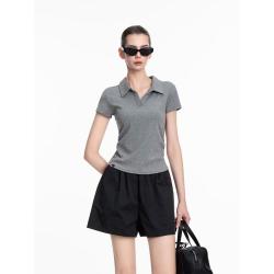 DKNY 26夏季POLO领短袖T恤女修身显瘦简约百搭上衣