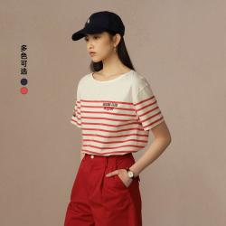 TEENIE WEENIE 小熊 女士条纹T恤 夏季简约休闲时尚潮流学院短袖